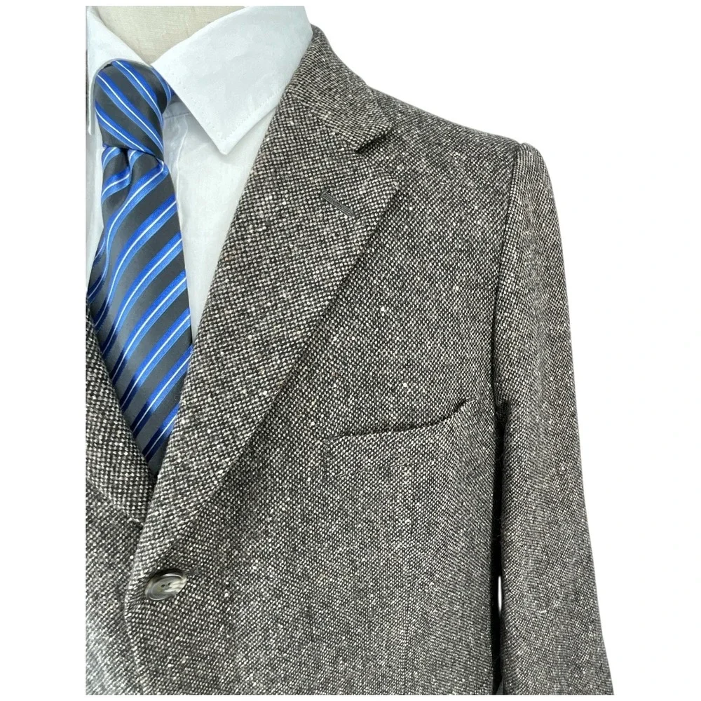 CESARANI Mens 46R Tweed Blazer Jacket Brown Wool Blend Classic Business Casual‎